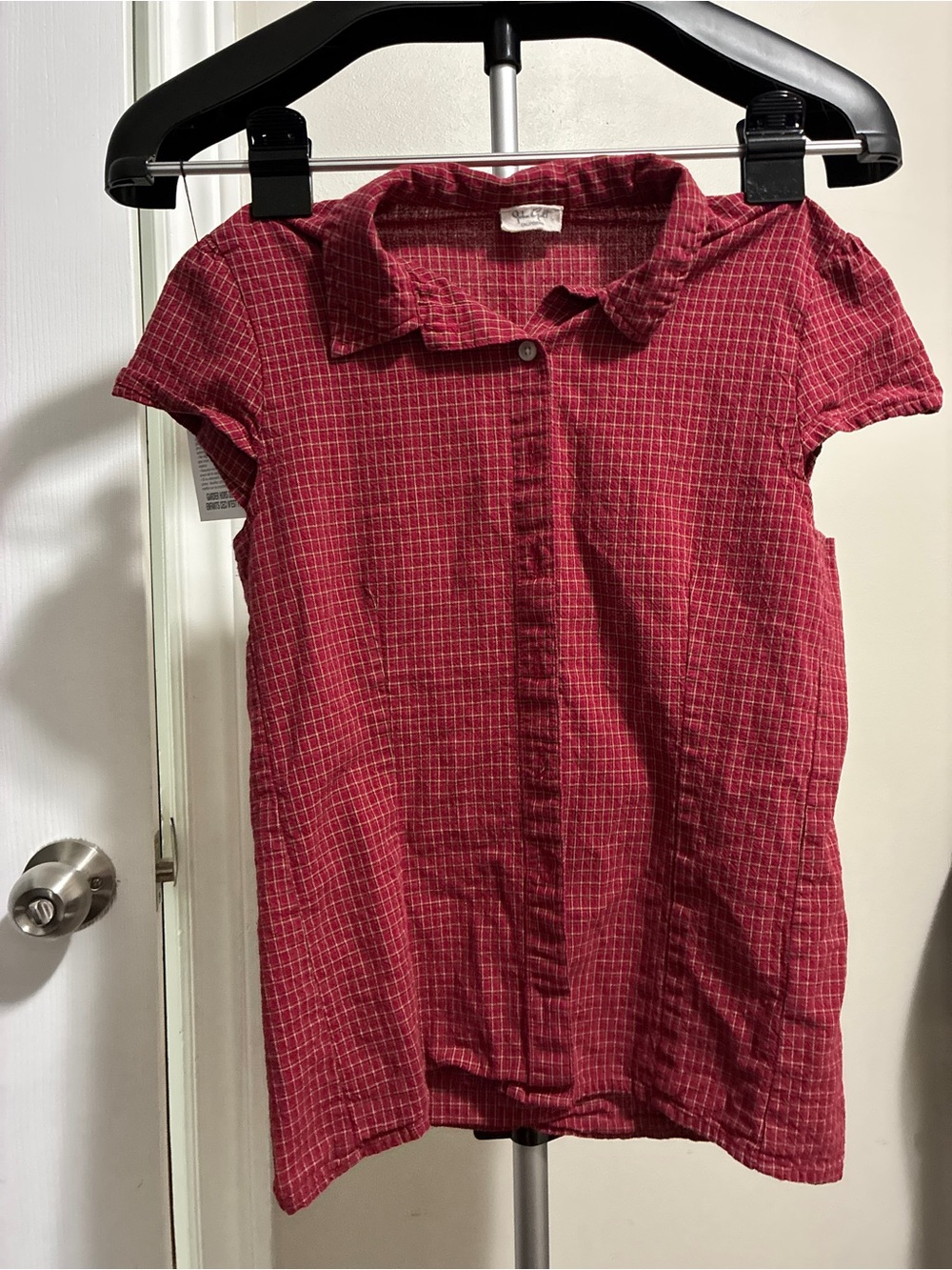 Brandy Melville Red Check Short-Sleeve Button-Down Top